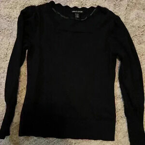 Cable & Gauge Black Sweater with Scalloped Neckline